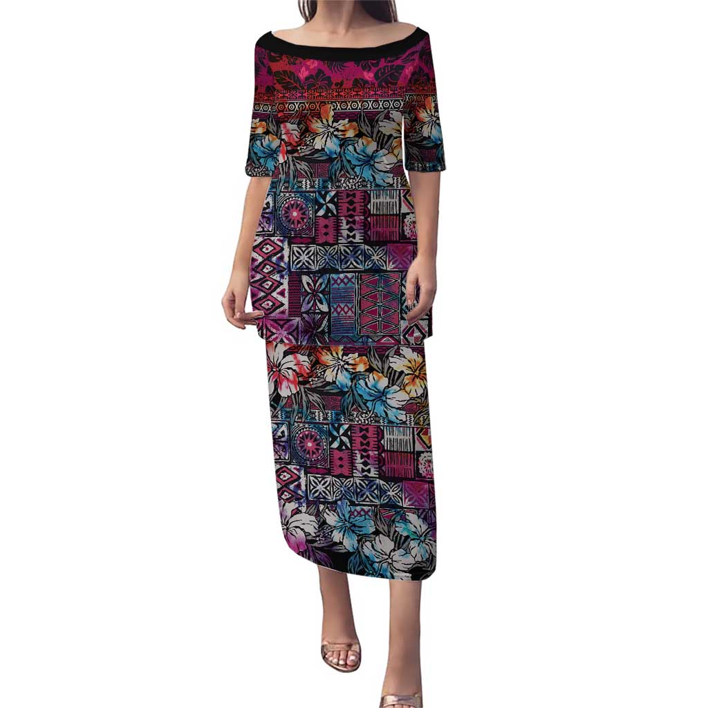 Pacific Hibiscus Tapa Tribal Vintage Puletasi Pink Motif LT9 Long Dress Pink - Polynesian Pride