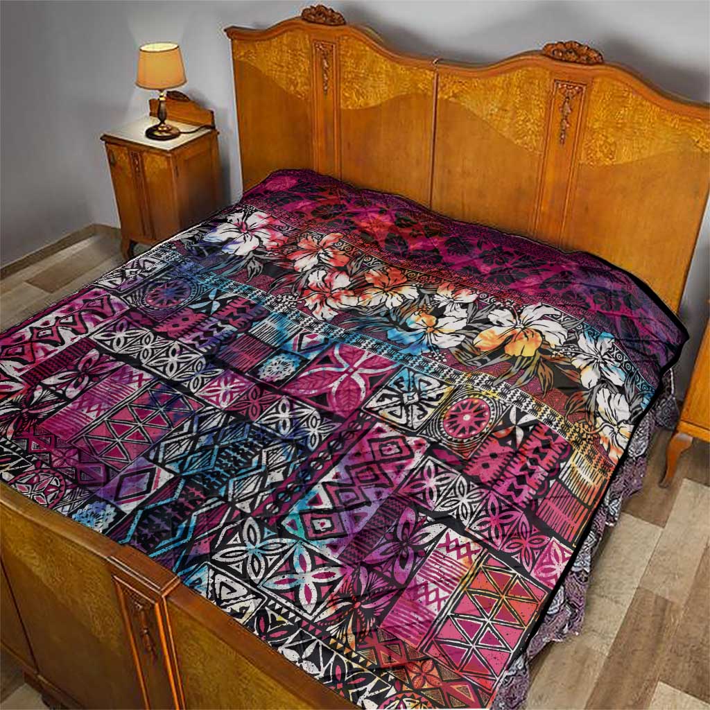 Pacific Hibiscus Tapa Tribal Vintage Quilt Pink Motif