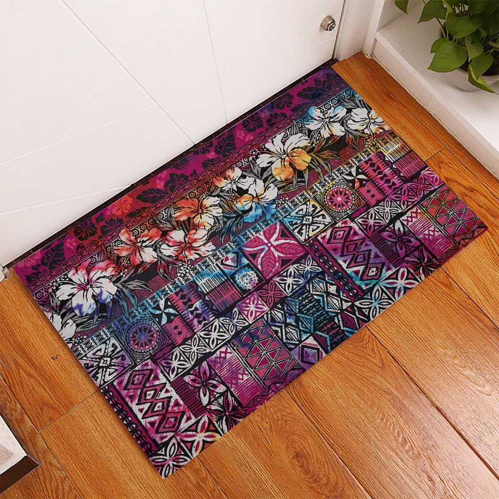 Pacific Hibiscus Tapa Tribal Vintage Rubber Doormat Pink Motif LT9 - Polynesian Pride