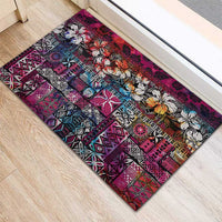 Pacific Hibiscus Tapa Tribal Vintage Rubber Doormat Pink Motif LT9 - Polynesian Pride