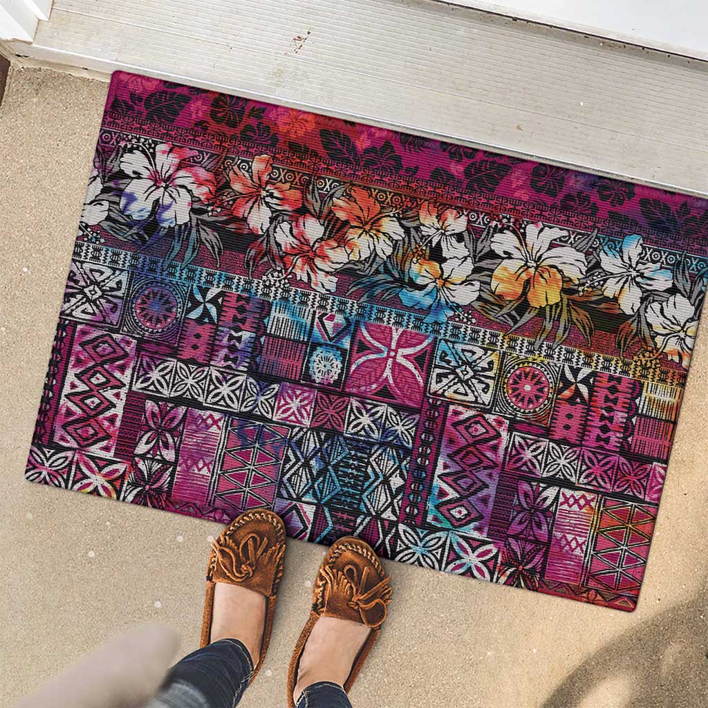 Pacific Hibiscus Tapa Tribal Vintage Rubber Doormat Pink Motif LT9 - Polynesian Pride