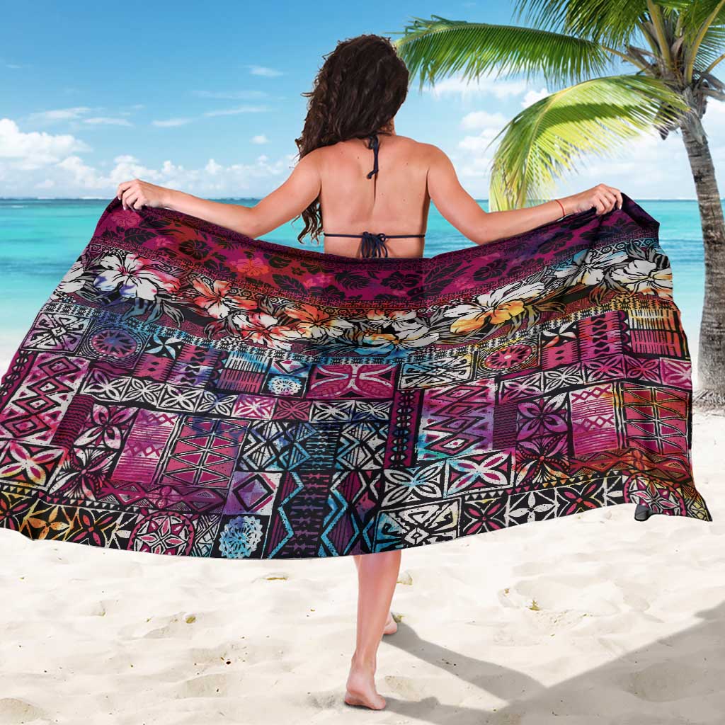 Pacific Hibiscus Tapa Tribal Vintage Sarong Pink Motif