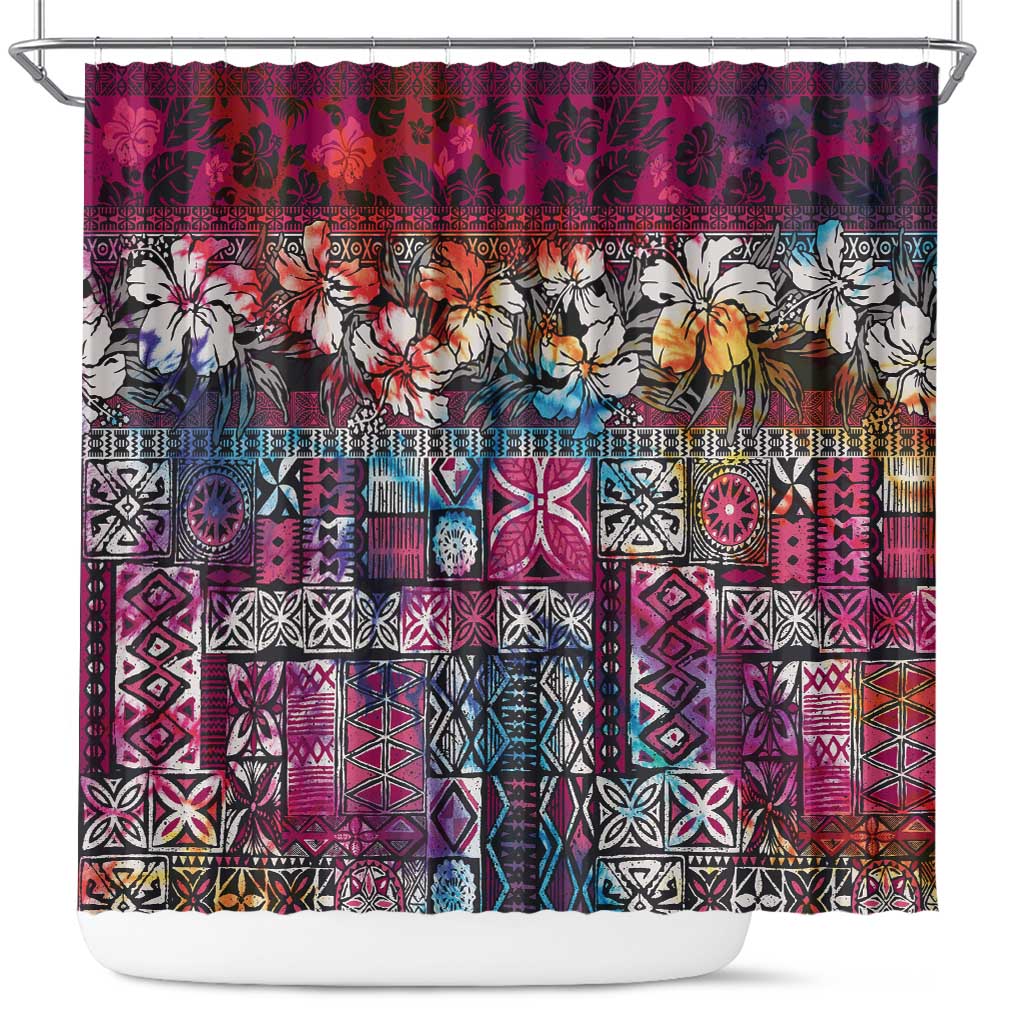 Pacific Hibiscus Tapa Tribal Vintage Shower Curtain Pink Motif