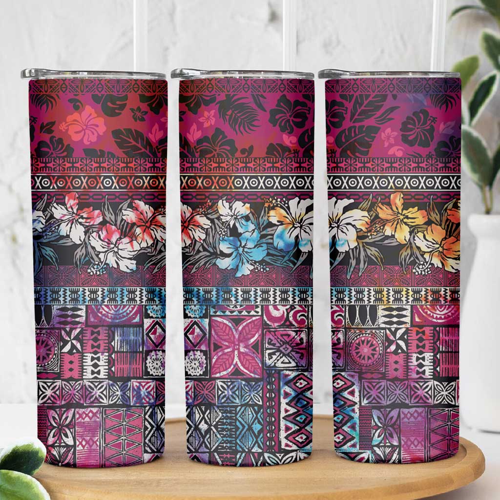 Pacific Hibiscus Tapa Tribal Vintage Skinny Tumbler Pink Motif