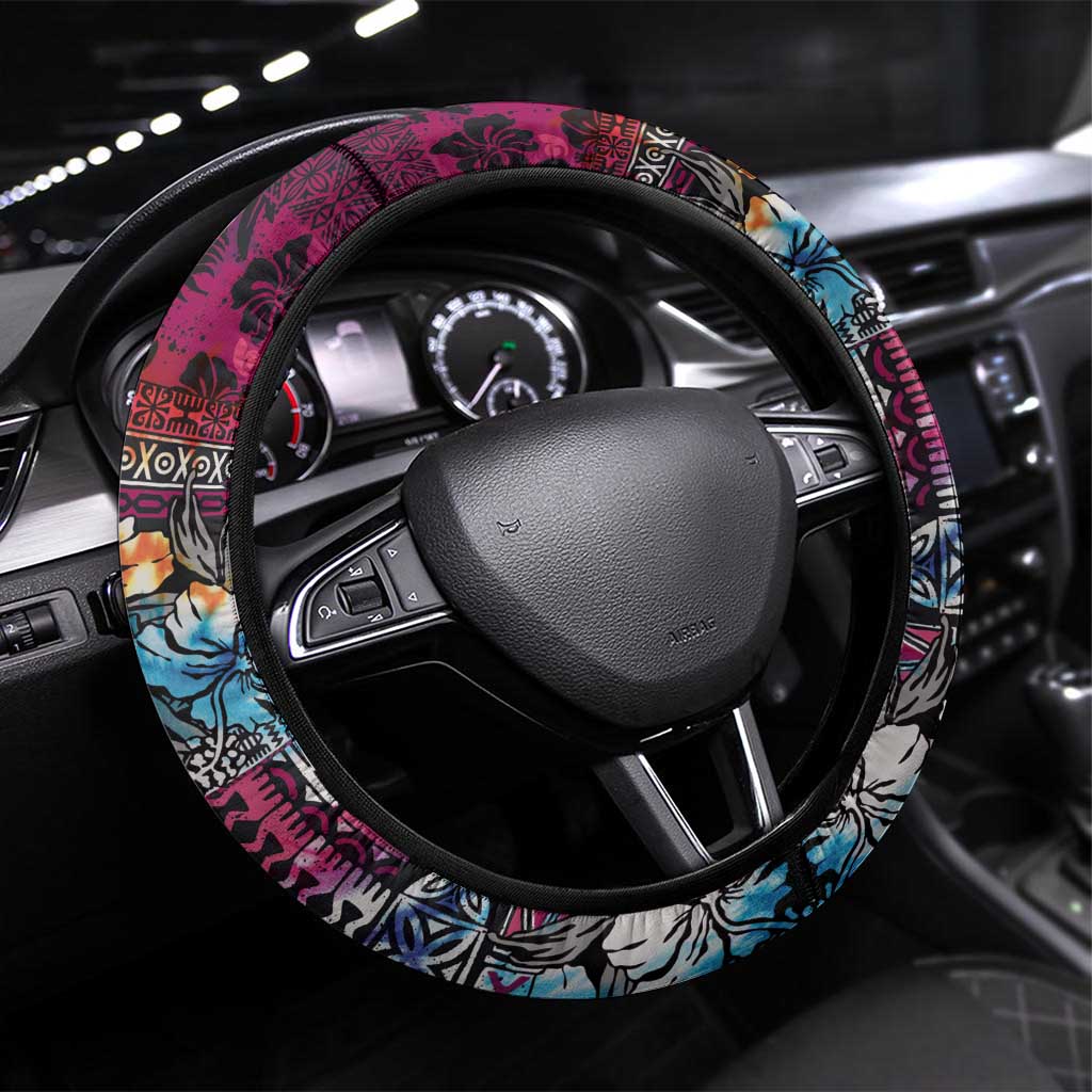 Pacific Hibiscus Tapa Tribal Vintage Steering Wheel Cover Pink Motif LT9 Universal Fit Pink - Polynesian Pride