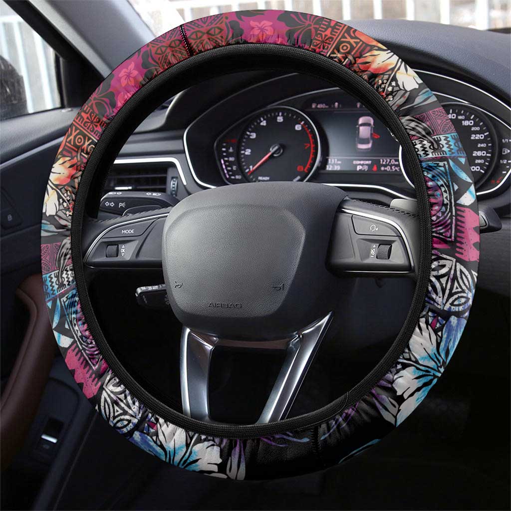 Pacific Hibiscus Tapa Tribal Vintage Steering Wheel Cover Pink Motif LT9 - Polynesian Pride