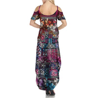 Pacific Hibiscus Tapa Tribal Vintage Summer Maxi Dress Pink Motif LT9 - Polynesian Pride