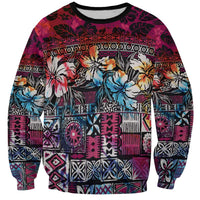 Pacific Hibiscus Tapa Tribal Vintage Sweatshirt Pink Motif LT9 Unisex Pink - Polynesian Pride