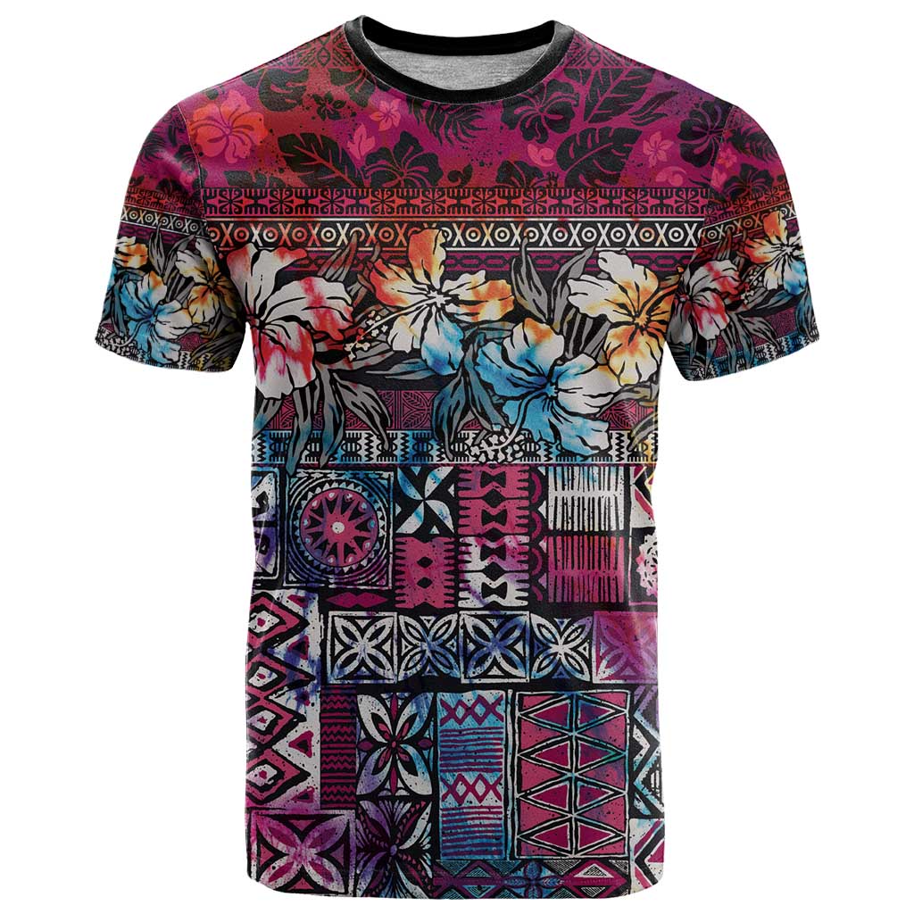 Pacific Hibiscus Tapa Tribal Vintage T Shirt Pink Motif LT9 Pink - Polynesian Pride