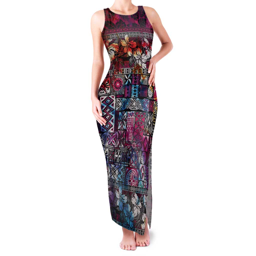 Pacific Hibiscus Tapa Tribal Vintage Tank Maxi Dress Pink Motif LT9 Women Pink - Polynesian Pride