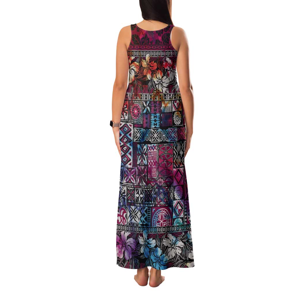 Pacific Hibiscus Tapa Tribal Vintage Tank Maxi Dress Pink Motif LT9 - Polynesian Pride