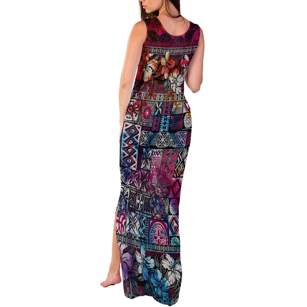 Pacific Hibiscus Tapa Tribal Vintage Tank Maxi Dress Pink Motif LT9 - Polynesian Pride