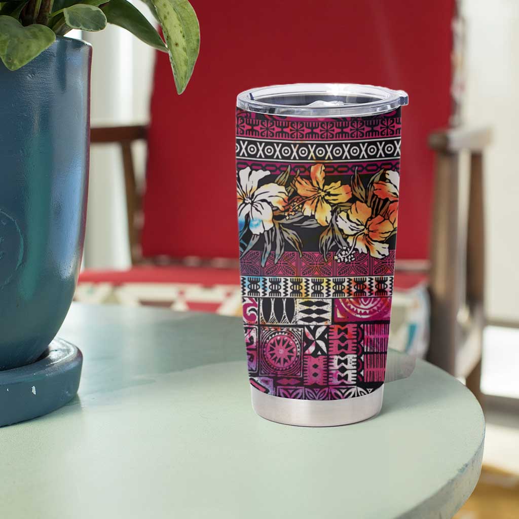 Pacific Hibiscus Tapa Tribal Vintage Tumbler Cup Pink Motif LT9 - Polynesian Pride
