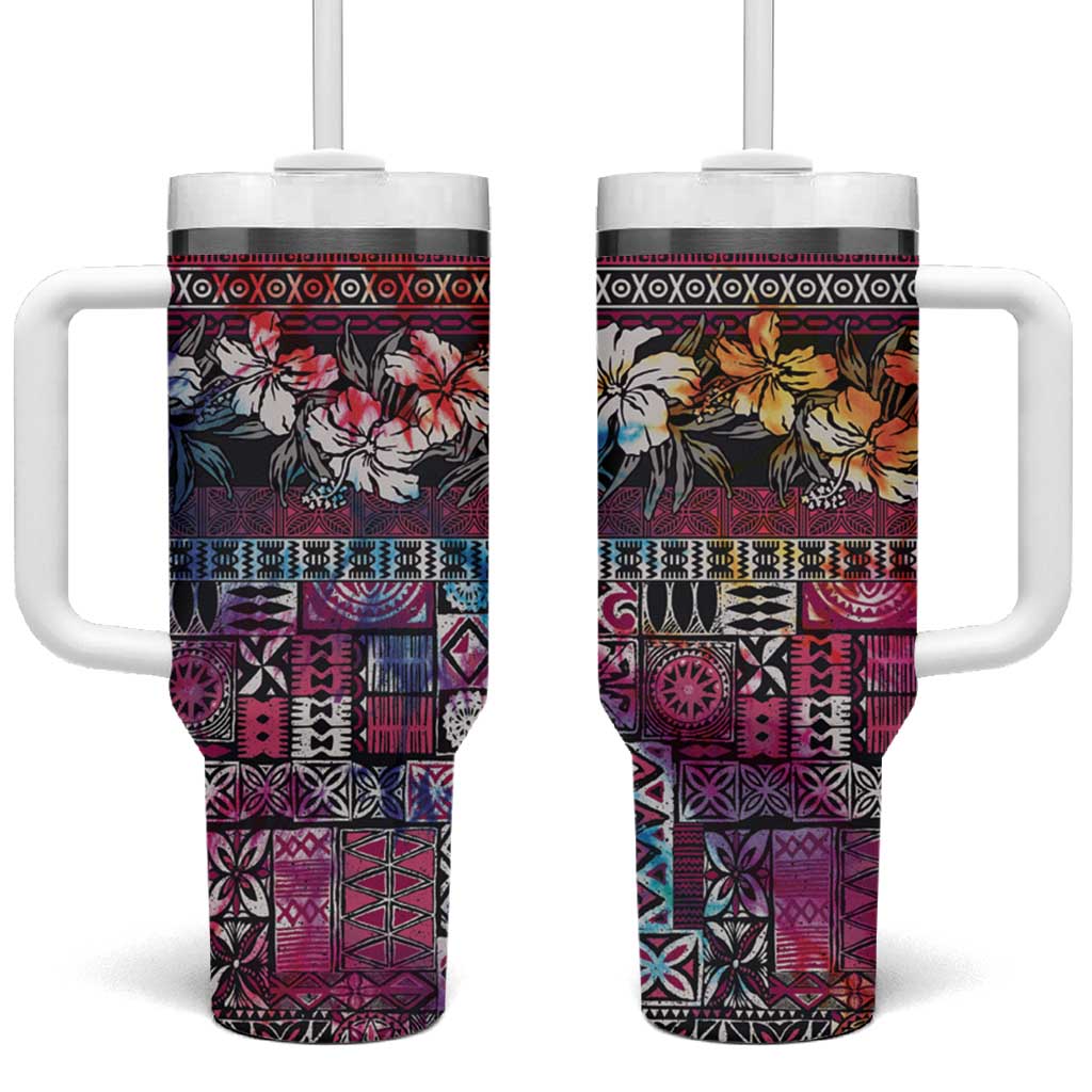 Pacific Hibiscus Tapa Tribal Vintage Tumbler With Handle Pink Motif LT9 One Size: 40 oz Pink - Polynesian Pride