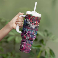 Pacific Hibiscus Tapa Tribal Vintage Tumbler With Handle Pink Motif LT9 - Polynesian Pride