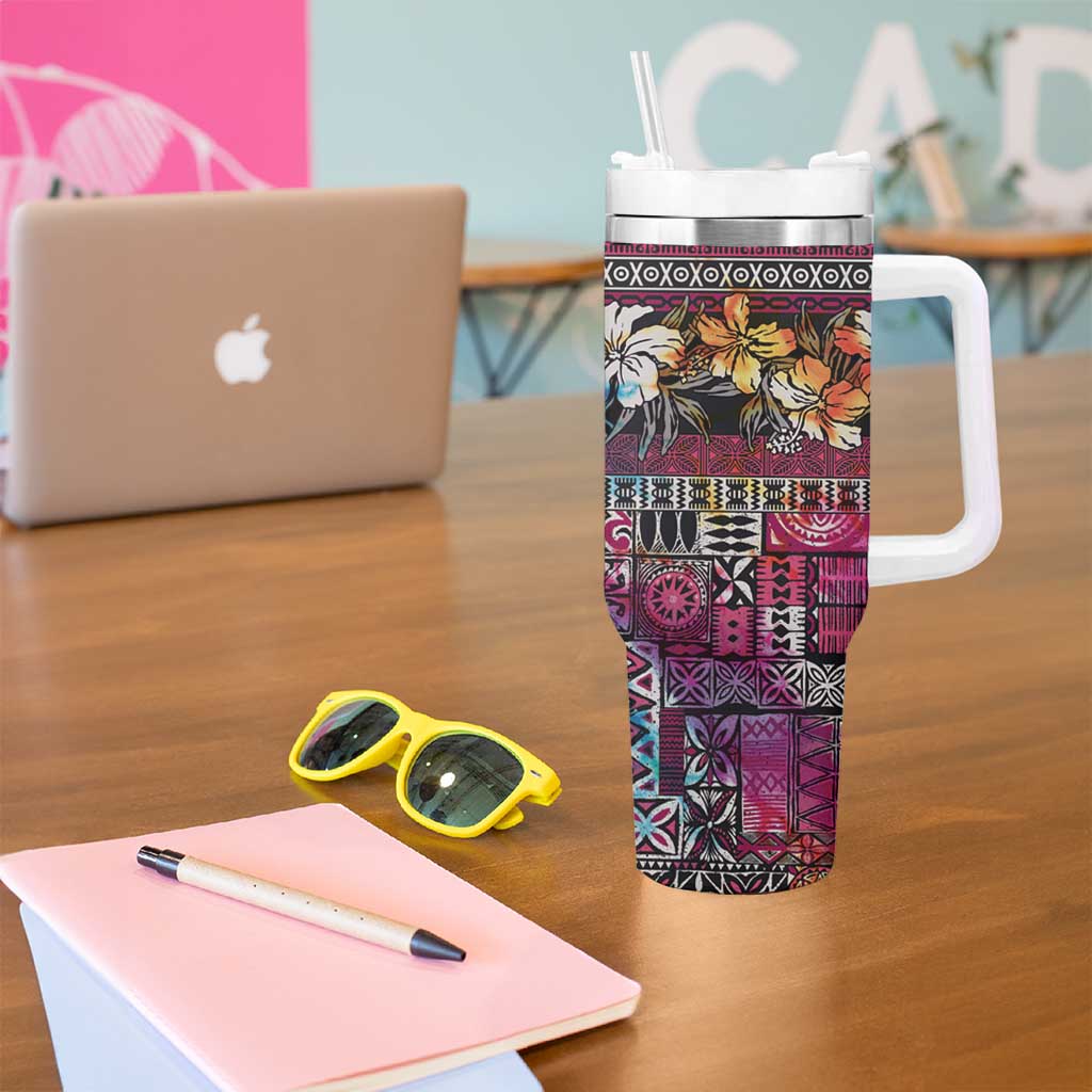 Pacific Hibiscus Tapa Tribal Vintage Tumbler With Handle Pink Motif LT9 - Polynesian Pride