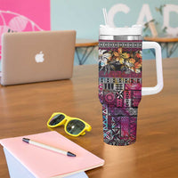 Pacific Hibiscus Tapa Tribal Vintage Tumbler With Handle Pink Motif LT9 - Polynesian Pride