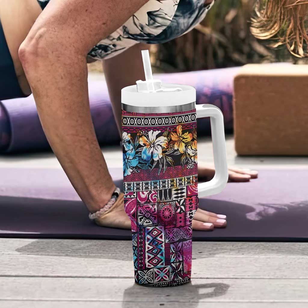 Pacific Hibiscus Tapa Tribal Vintage Tumbler With Handle Pink Motif LT9 - Polynesian Pride
