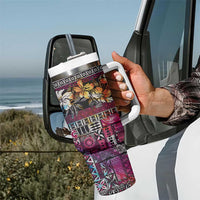 Pacific Hibiscus Tapa Tribal Vintage Tumbler With Handle Pink Motif LT9 - Polynesian Pride
