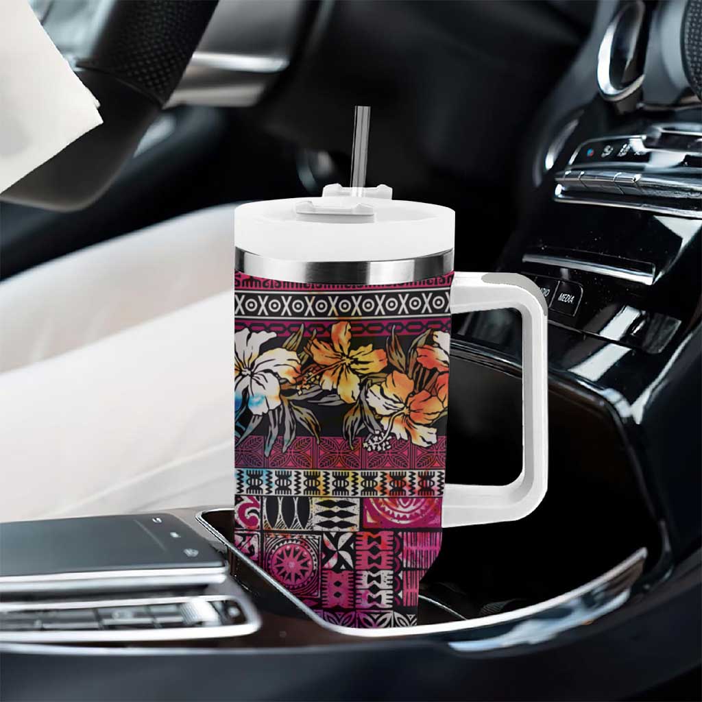 Pacific Hibiscus Tapa Tribal Vintage Tumbler With Handle Pink Motif LT9 - Polynesian Pride