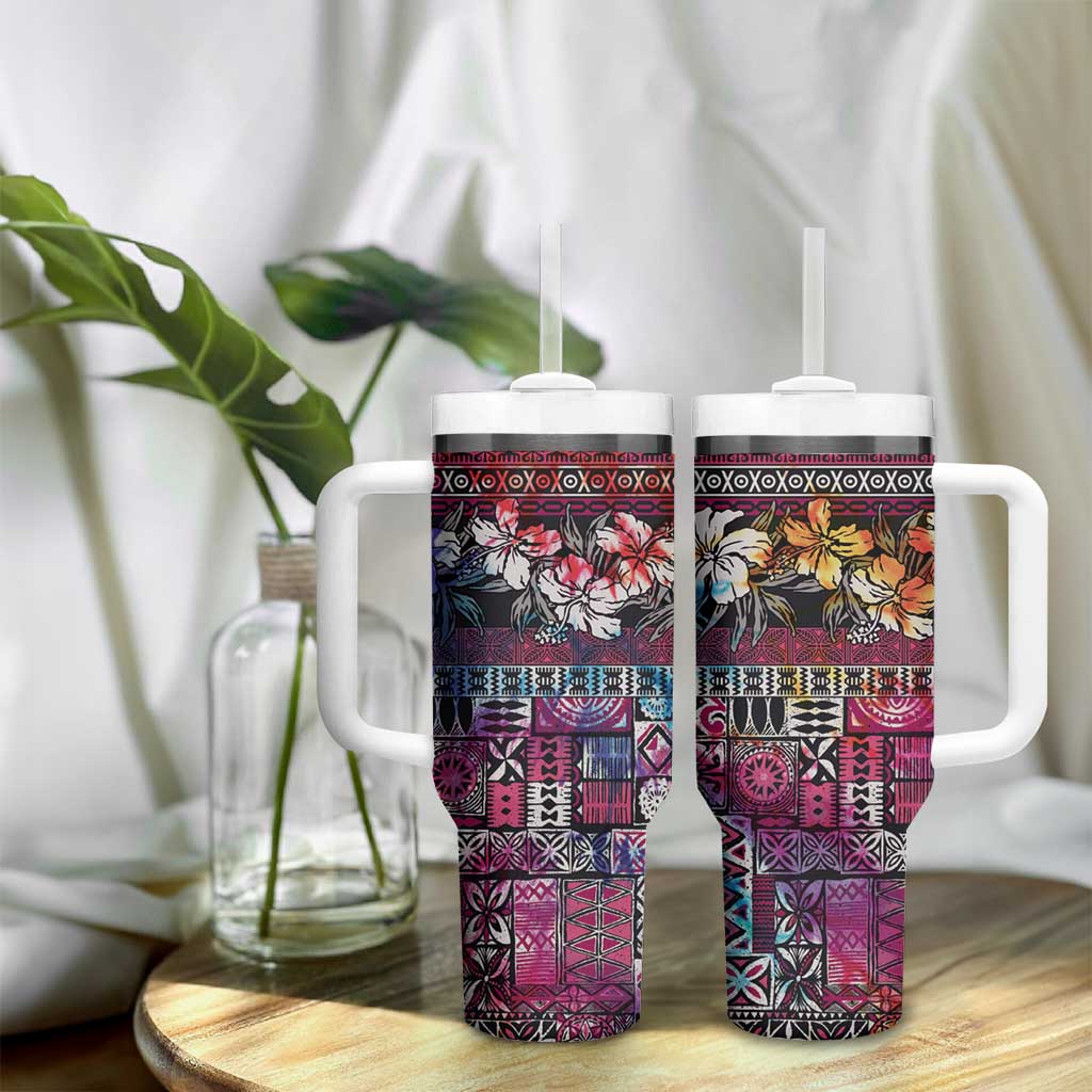 Pacific Hibiscus Tapa Tribal Vintage Tumbler With Handle Pink Motif LT9 - Polynesian Pride