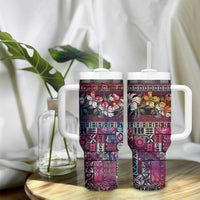 Pacific Hibiscus Tapa Tribal Vintage Tumbler With Handle Pink Motif LT9 - Polynesian Pride