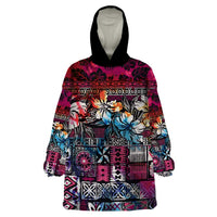 Pacific Hibiscus Tapa Tribal Vintage Wearable Blanket Hoodie Pink Motif LT9 One Size Pink - Polynesian Pride