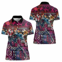 Pacific Hibiscus Tapa Tribal Vintage Women Polo Shirt Pink Motif