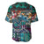 Pacific Hibiscus Tapa Tribal Vintage Baseball Jersey Turquoise Motif