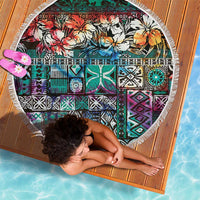 Pacific Hibiscus Tapa Tribal Vintage Beach Blanket Turquoise Motif LT9 - Polynesian Pride