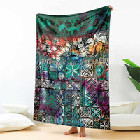 Pacific Hibiscus Tapa Tribal Vintage Blanket Turquoise Motif LT9 - Polynesian Pride