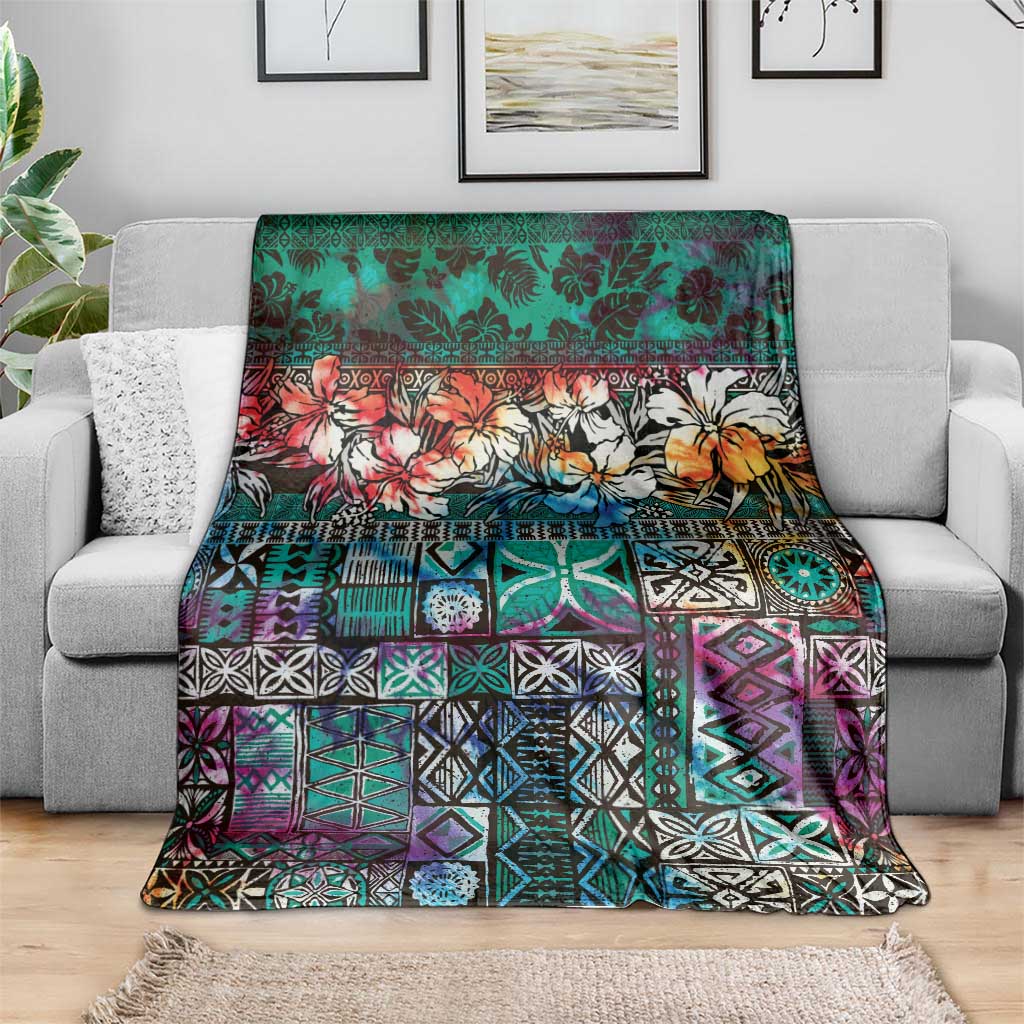 Pacific Hibiscus Tapa Tribal Vintage Blanket Turquoise Motif LT9 - Polynesian Pride