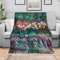 Pacific Hibiscus Tapa Tribal Vintage Blanket Turquoise Motif LT9 - Polynesian Pride