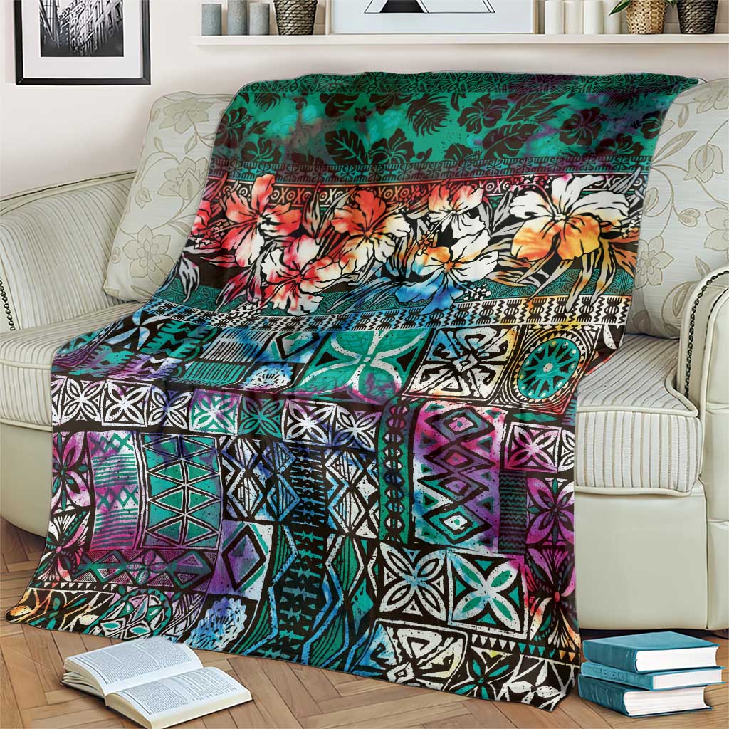 Pacific Hibiscus Tapa Tribal Vintage Blanket Turquoise Motif LT9 - Polynesian Pride