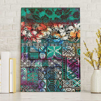 Pacific Hibiscus Tapa Tribal Vintage Canvas Wall Art Turquoise Motif LT9 Without Frame Turquoise - Polynesian Pride