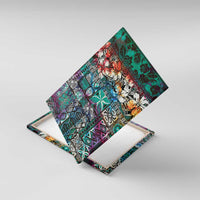 Pacific Hibiscus Tapa Tribal Vintage Canvas Wall Art Turquoise Motif LT9 With Frame Turquoise - Polynesian Pride