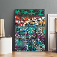 Pacific Hibiscus Tapa Tribal Vintage Canvas Wall Art Turquoise Motif LT9 - Polynesian Pride