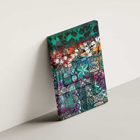 Pacific Hibiscus Tapa Tribal Vintage Canvas Wall Art Turquoise Motif LT9 - Polynesian Pride