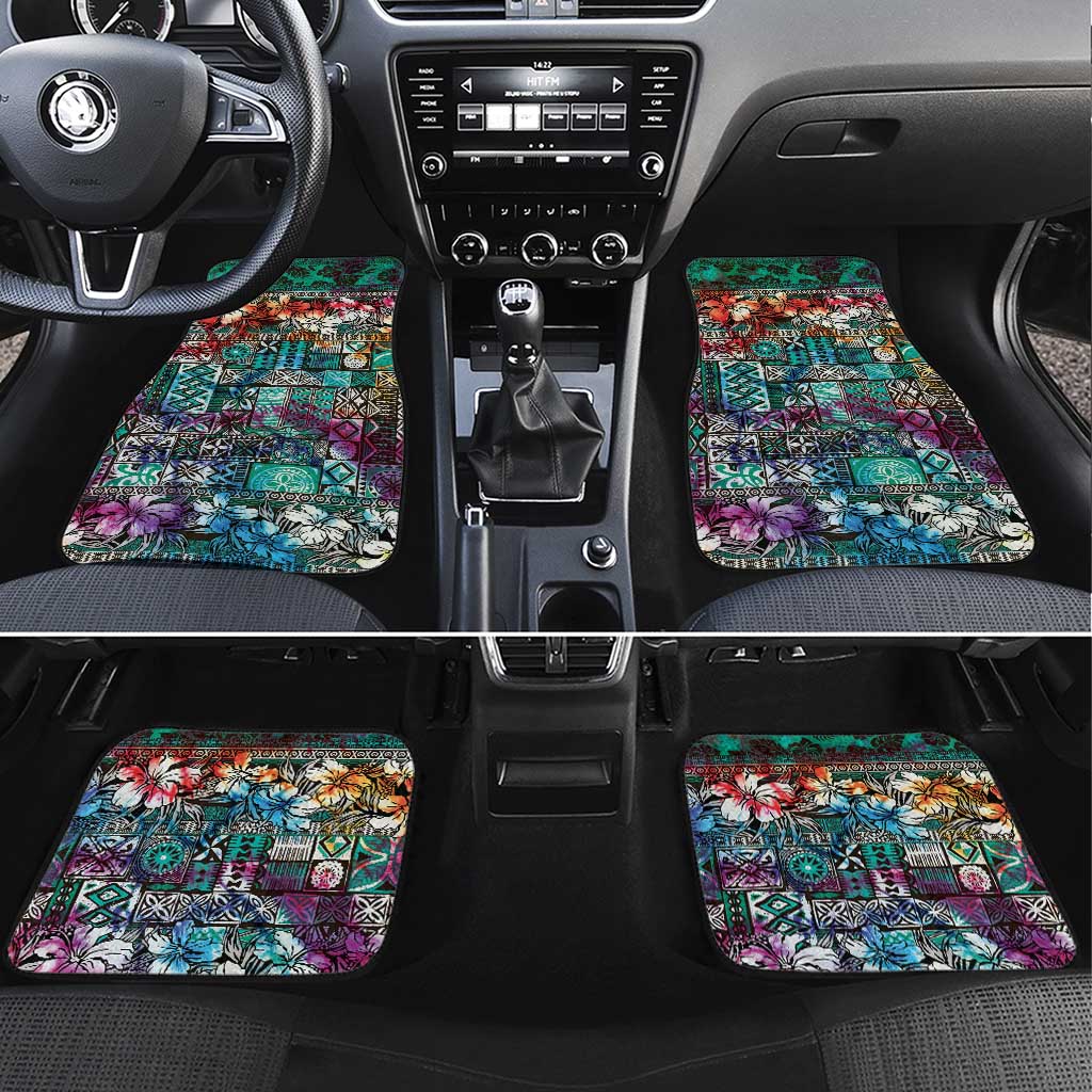 Pacific Hibiscus Tapa Tribal Vintage Car Mats Turquoise Motif