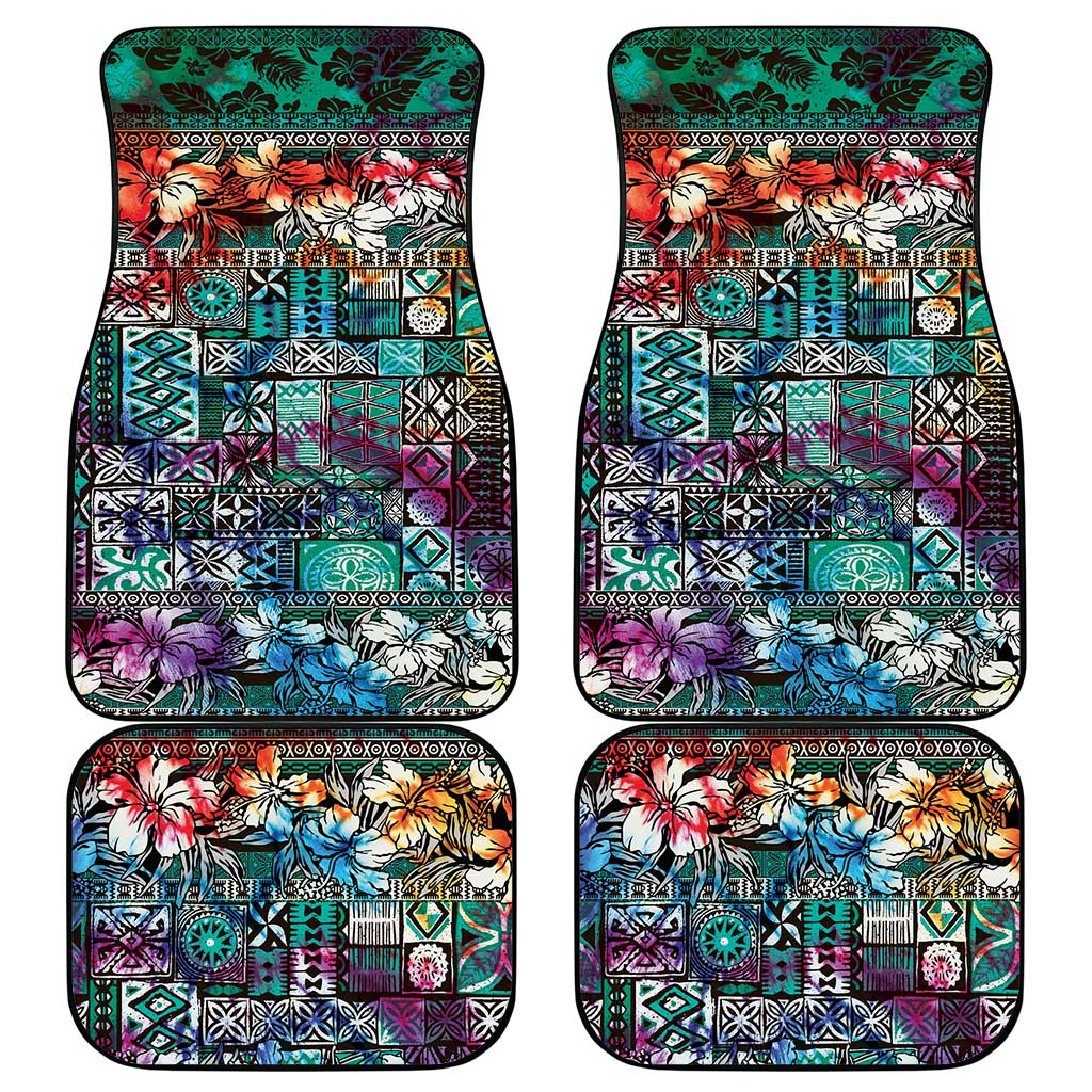 Pacific Hibiscus Tapa Tribal Vintage Car Mats Turquoise Motif LT9 - Polynesian Pride