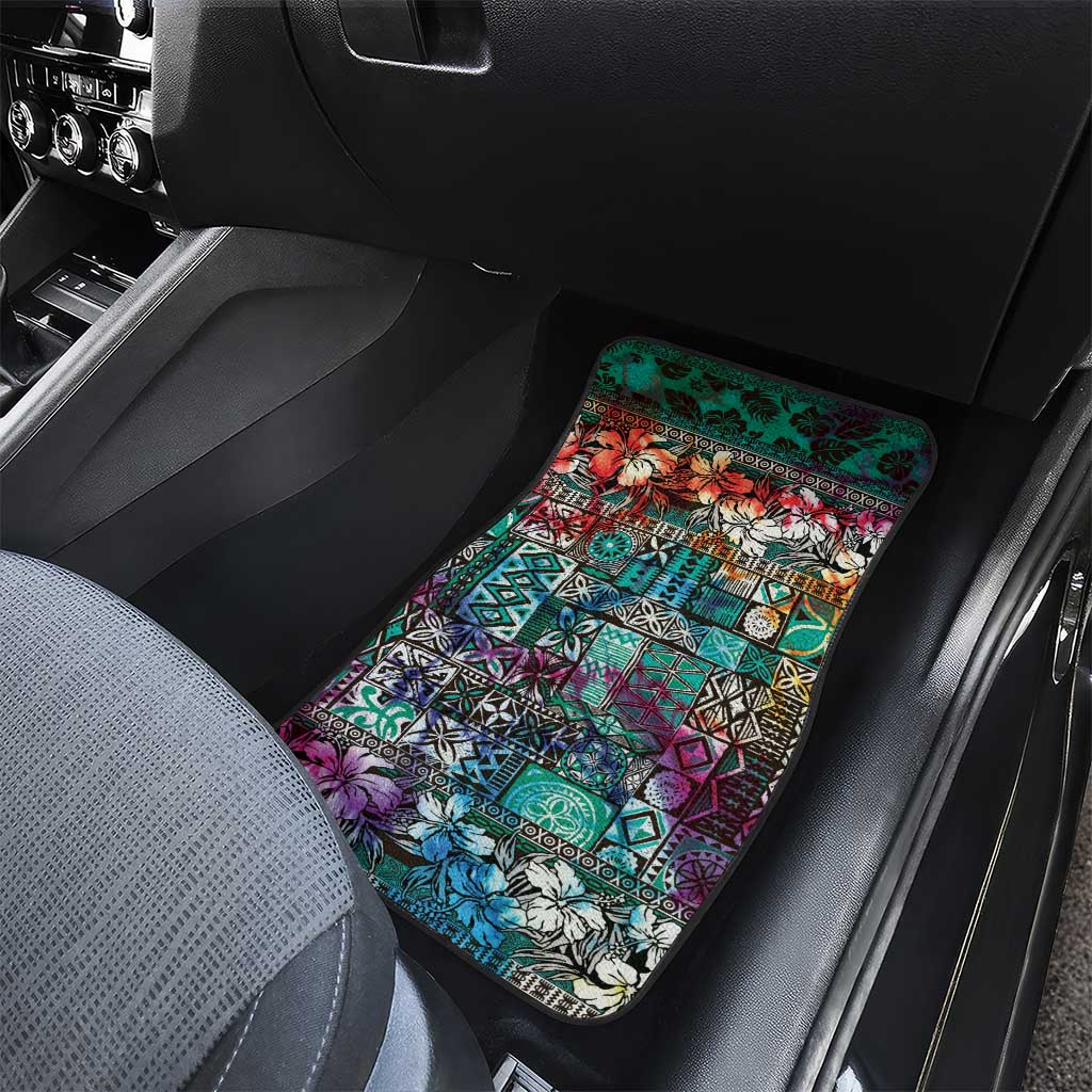 Pacific Hibiscus Tapa Tribal Vintage Car Mats Turquoise Motif LT9 - Polynesian Pride