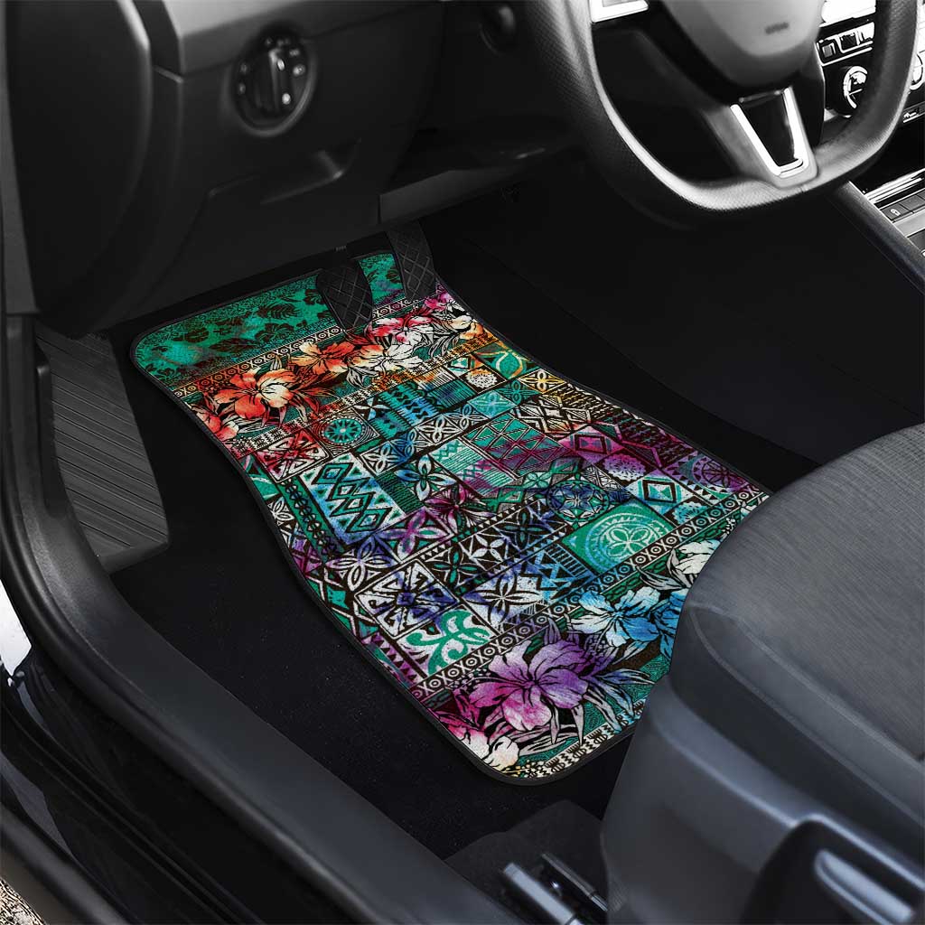 Pacific Hibiscus Tapa Tribal Vintage Car Mats Turquoise Motif LT9 - Polynesian Pride