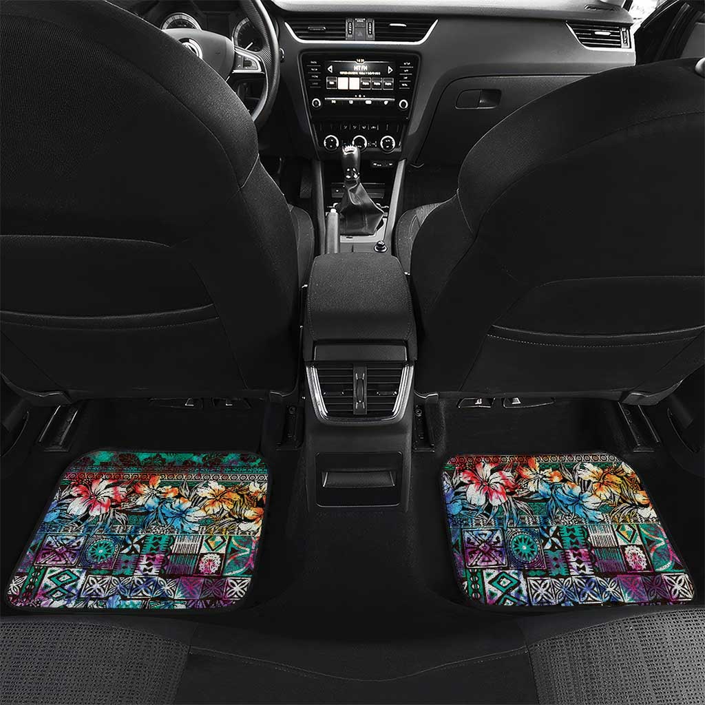 Pacific Hibiscus Tapa Tribal Vintage Car Mats Turquoise Motif LT9 Set 2pcs - Back Turquoise - Polynesian Pride