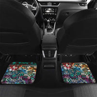 Pacific Hibiscus Tapa Tribal Vintage Car Mats Turquoise Motif LT9 Set 2pcs - Back Turquoise - Polynesian Pride