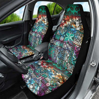 Pacific Hibiscus Tapa Tribal Vintage Car Seat Cover Turquoise Motif