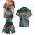 Pacific Hibiscus Tapa Tribal Vintage Couples Matching Mermaid Dress and Hawaiian Shirt Turquoise Motif