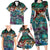 Pacific Hibiscus Tapa Tribal Vintage Family Matching Long Sleeve Bodycon Dress and Hawaiian Shirt Turquoise Motif