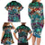 Pacific Hibiscus Tapa Tribal Vintage Family Matching Long Sleeve Bodycon Dress and Hawaiian Shirt Turquoise Motif