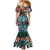 Pacific Hibiscus Tapa Tribal Vintage Family Matching Mermaid Dress and Hawaiian Shirt Turquoise Motif