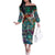 Pacific Hibiscus Tapa Tribal Vintage Family Matching Off The Shoulder Long Sleeve Dress and Hawaiian Shirt Turquoise Motif